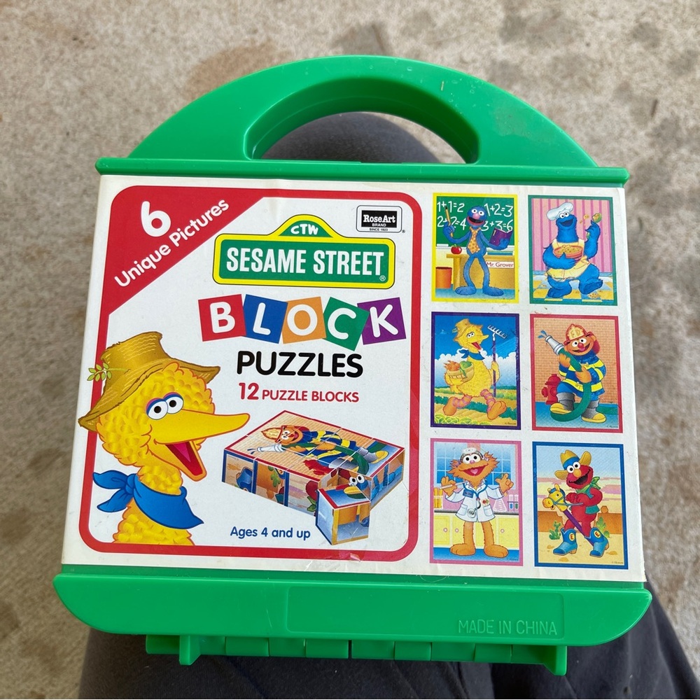 Vintage Sesame Street Block Puzzles 1996 Rose Art w Case 6 Unique Pictures